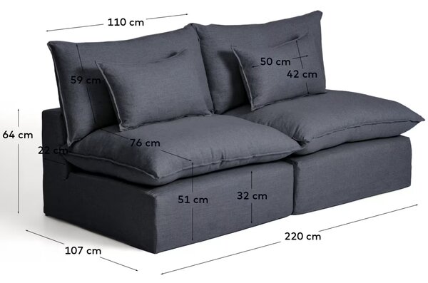 Kave Home Tmavě šedá pohovka Anarela 220 cm s odnímatelným potahem