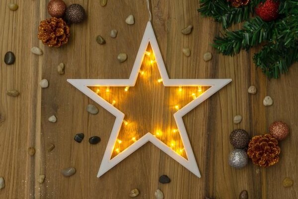 Vánoční závěsná hvězda 25,5 cm, 20 LED teple bílá