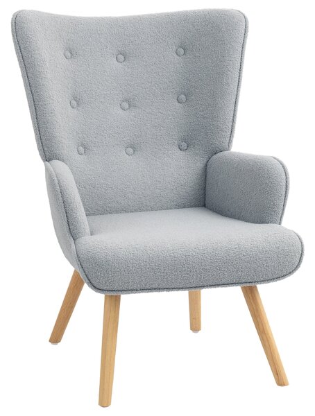 HOMCOM Křeslo s Boucle Potahem, Moderní Čalouněné Křeslo se Dřevěnými Nohy, Ergonomické Opěradlo a Područky, pro Jídelnu, Obývací Pokoj, Ložnici, Kanc