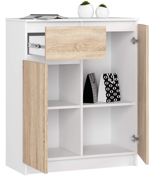 Ak furniture Komoda Kiara 80 cm 2 skříňky a 1 šuplík bílá/dub sonoma
