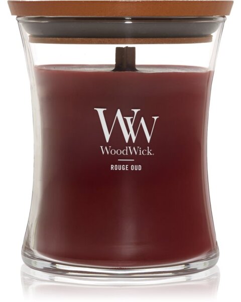Woodwick Opulent Wood Rouge Oud vonná svíčka s dřevěným knotem 275 g