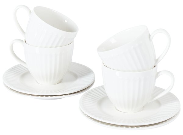 Sada 4 šálků s podšálky COWSLIP Porcelán Bílá