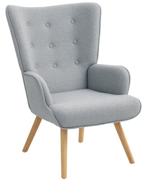 HOMCOM Křeslo s Boucle Potahem, Moderní Čalouněné Křeslo se Dřevěnými Nohy, Ergonomické Opěradlo a Područky, pro Jídelnu, Obývací Pokoj, Ložnici, Kanc