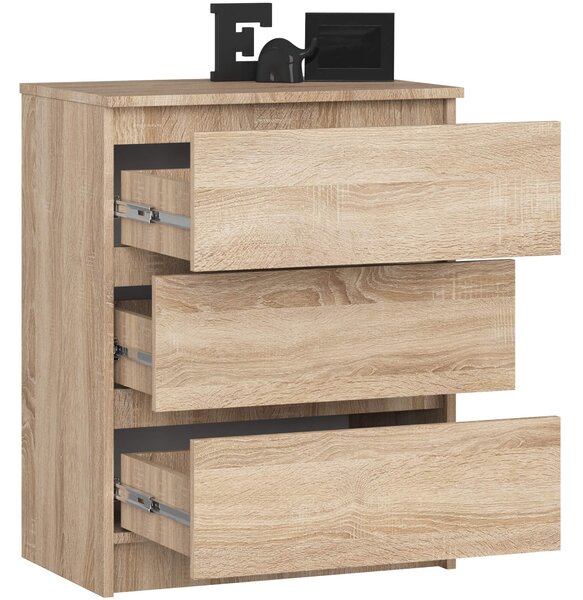 Ak furniture Komoda Kuba 60 cm - 3 zásuvky dub sonoma