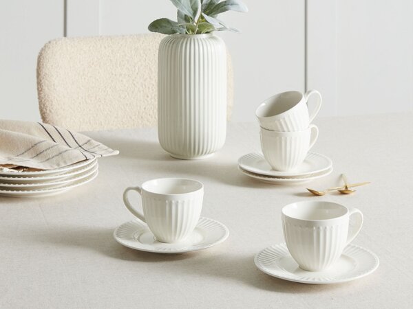 Sada 4 šálků s podšálky COWSLIP Porcelán Bílá