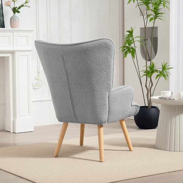 HOMCOM Křeslo s Boucle Potahem, Moderní Čalouněné Křeslo se Dřevěnými Nohy, Ergonomické Opěradlo a Područky, pro Jídelnu, Obývací Pokoj, Ložnici, Kanc