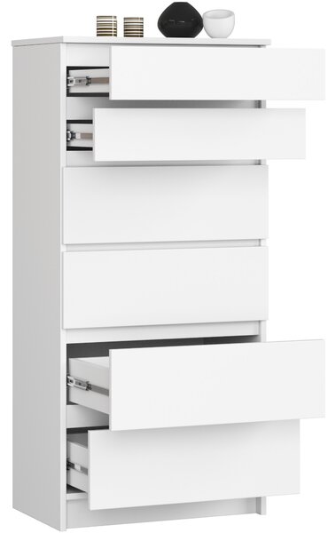 Ak furniture Komoda Kuba 60 cm - 6 šuplíků bílá