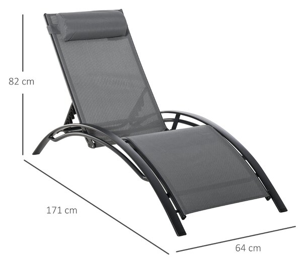 Outsunny moderní zahradní lehátko s nastavitelným opěradlem a odnímatelným polštářem z hliníkového textilenu dim. 171Š x 64H x 82V cm Šedé | Aosom