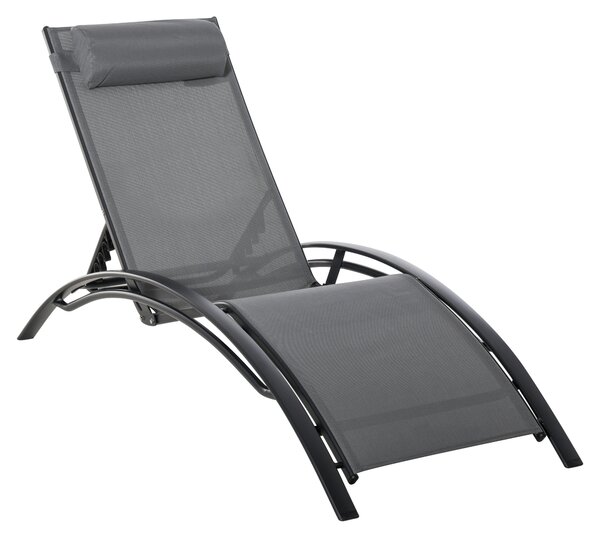 Outsunny moderní zahradní lehátko s nastavitelným opěradlem a odnímatelným polštářem z hliníkového textilenu dim. 171Š x 64H x 82V cm Šedé | Aosom