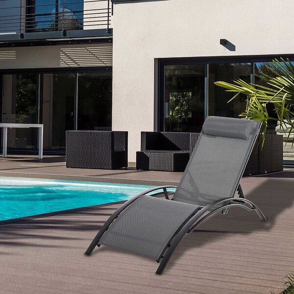 Outsunny moderní zahradní lehátko s nastavitelným opěradlem a odnímatelným polštářem z hliníkového textilenu dim. 171Š x 64H x 82V cm Šedé | Aosom