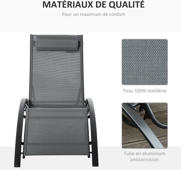 Outsunny moderní zahradní lehátko s nastavitelným opěradlem a odnímatelným polštářem z hliníkového textilenu dim. 171Š x 64H x 82V cm Šedé | Aosom