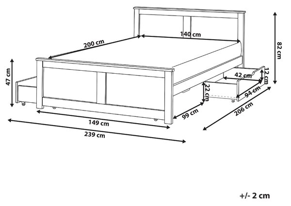Postel se 4 zásuvkami Borovicové dřevo SABRAN 140 x 200 cm Bílá