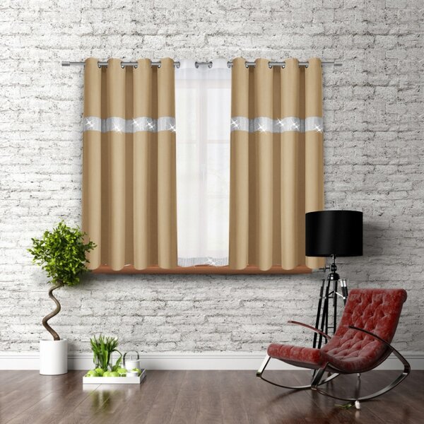 Závěs na kroužcích se zirkóny 140x160 cm béžový Barva Béžová Rozměry 140x160 cm