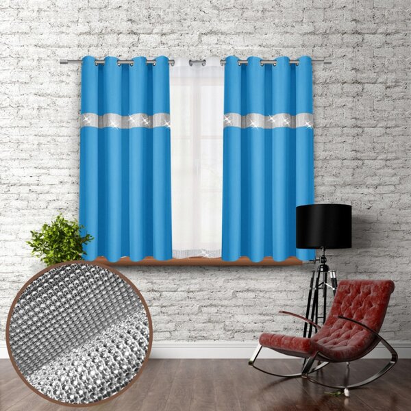 Závěs na kroužcích se zirkóny 140x160 cm blankytně modrý Barva Blankytna modrá Rozměry 140x160 cm