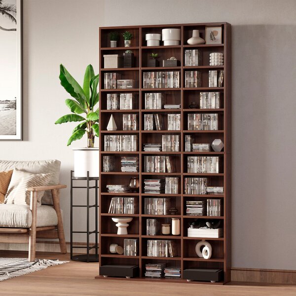 HOMCOM CD/DVD regál pro uložení 1116 CD, 36 výškově nastavitelné přihrádky, 102 x 24 x 195 cm, hnědý | Aosom