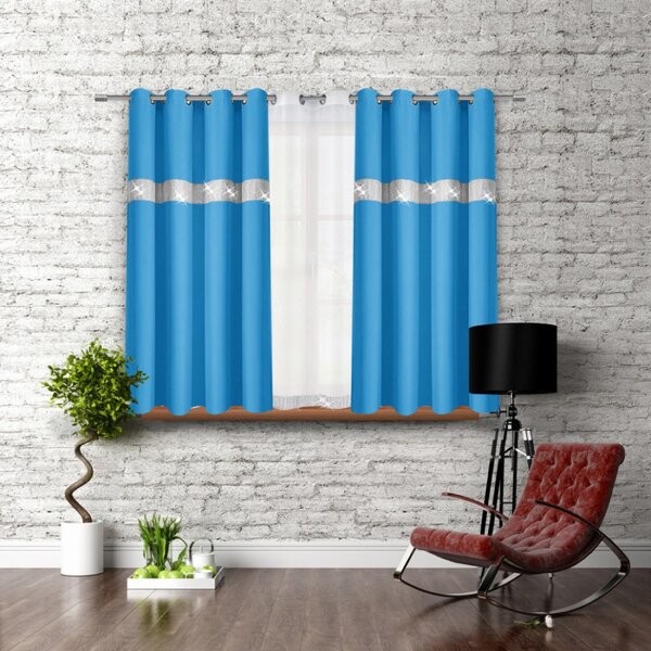 Závěs na kroužcích se zirkóny 140x160 cm blankytně modrý Barva Blankytna modrá Rozměry 140x160 cm