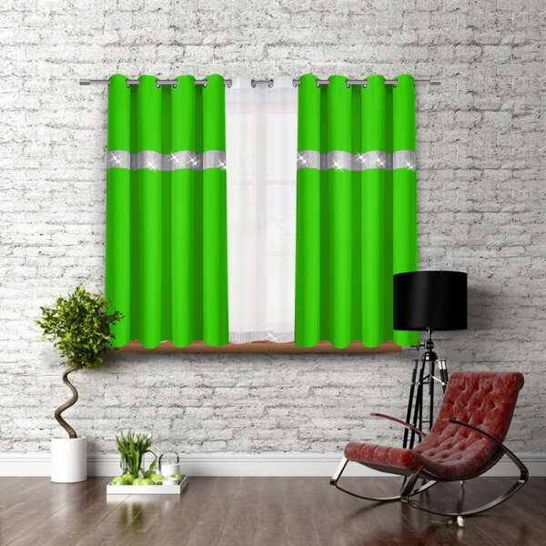 Závěs na kroužcích se zirkóny 140x160 cm světlezelený Barva Zelená Rozměry 140x160 cm