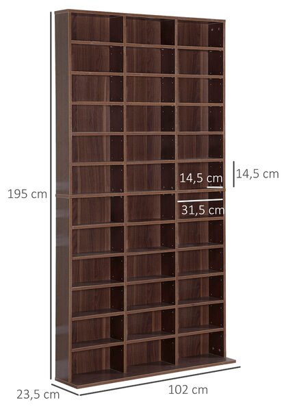 HOMCOM CD/DVD regál pro uložení 1116 CD, 36 výškově nastavitelné přihrádky, 102 x 24 x 195 cm, hnědý | Aosom