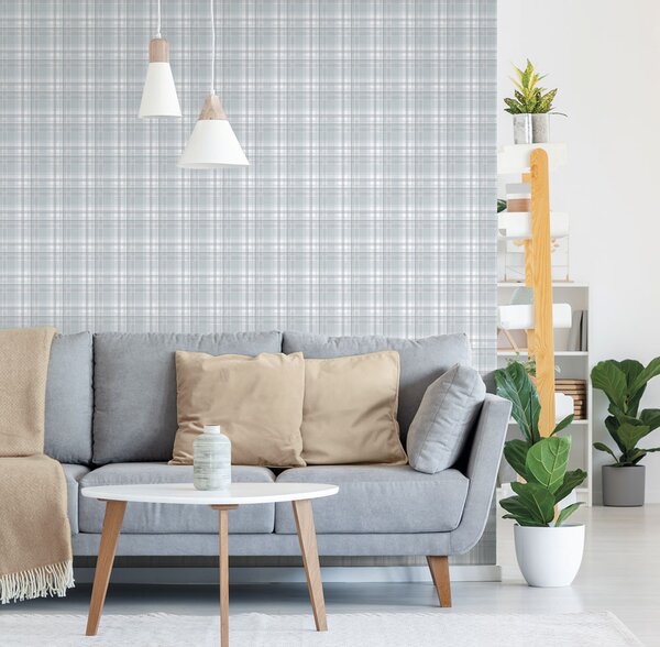 Vliesová tapeta na zeď, modro-šedá, kostka, káro, 9819-6, Essential Stripes, ICH Wallcoverings