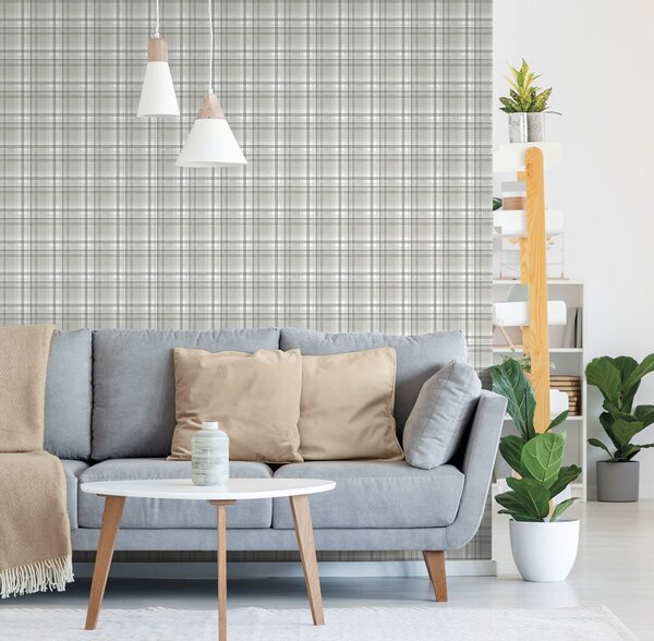Vliesová tapeta na zeď, šedá, kostka, káro, 9819-4, Essential Stripes, ICH Wallcoverings