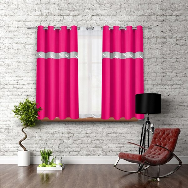 Závěs na kroužcích se zirkóny 140x160 cm tmavě růžový Barva Růžová Rozměry 140x160 cm