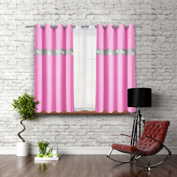 Závěs na kroužcích se zirkóny 140x160 cm světlerůžový Barva Růžová Rozměry 140x160 cm