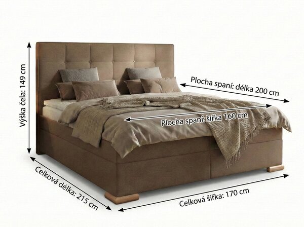 Postel boxspring s úložným prostorem CRISTALLO plocha spaní 160x200