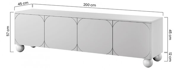 Moderní TV skříňka Sonatia II 200 cm čtyřdveřová na kulatých nohách - kašmír