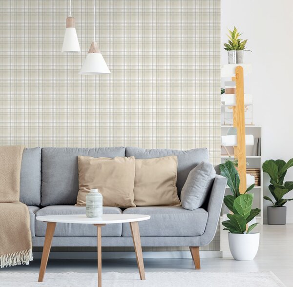 Vliesová tapeta na zeď, béžová, kostka, káro, 9819-2, Essential Stripes, ICH Wallcoverings