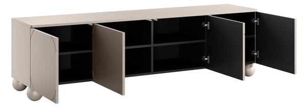 Moderní TV skříňka Sonatia II 200 cm čtyřdveřová na kulatých nohách - kašmír