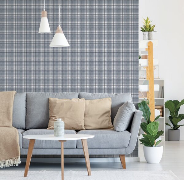 Vliesová tapeta na zeď, modrá, kostka, káro, 9819-1, Essential Stripes, ICH Wallcoverings