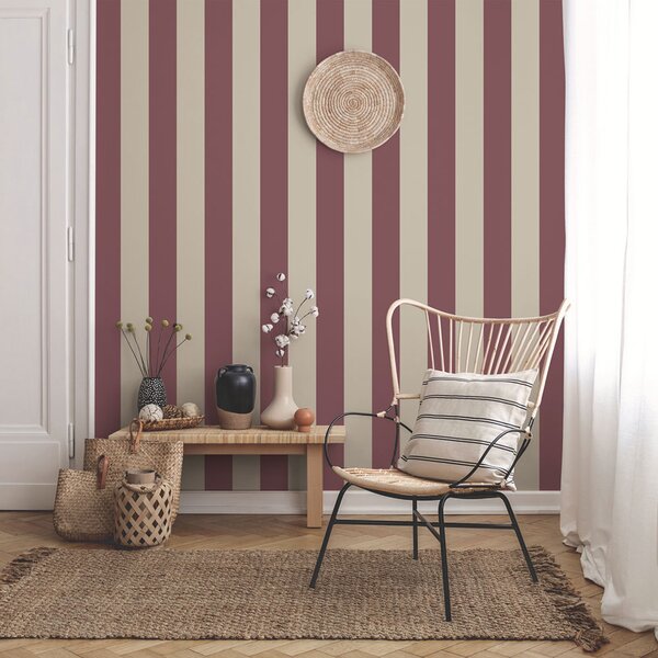 Vliesová tapeta na zeď, červeno-béžová, pruhy, 9814-7, Essential Stripes, ICH Wallcoverings