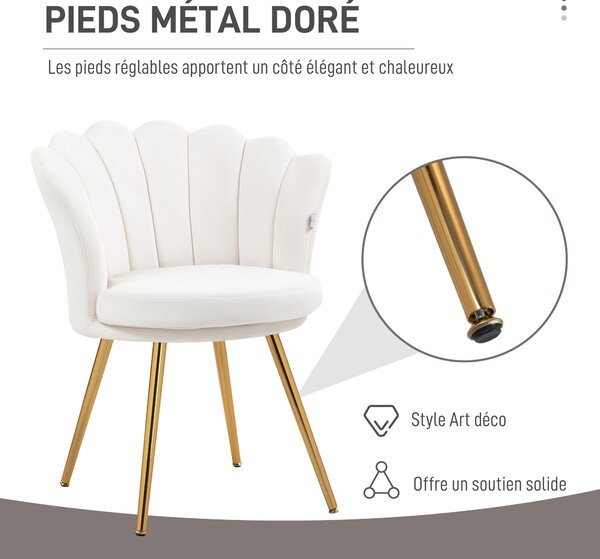 HOMCOM Křeslo typu Shell, Sametové, Toaletní Křeslo, Lounge Křeslo se Zlatými Kovovými Nohami pro Obývací Pokoj, Ložnici a Jídelnu, 67Š x 64H x 77V cm