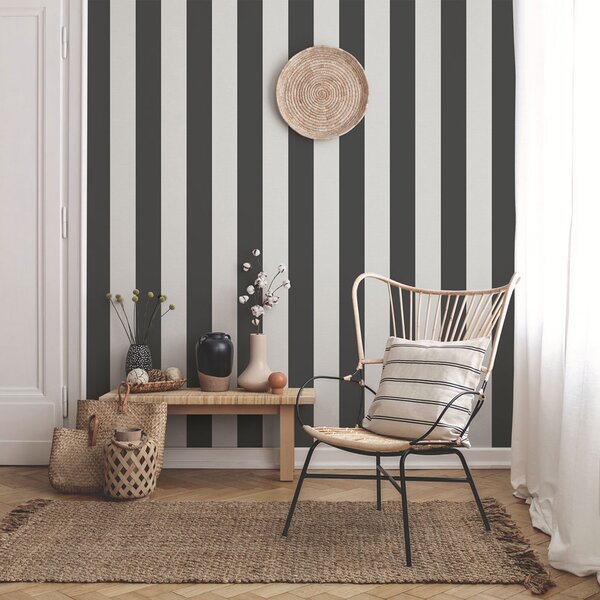 Vliesová tapeta na zeď, černo-bílá, pruhy, 9814-4, Essential Stripes, ICH Wallcoverings