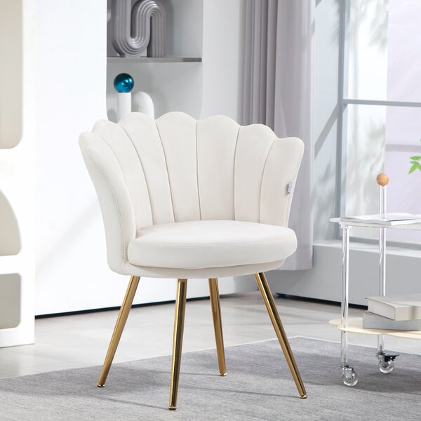 HOMCOM Křeslo typu Shell, Sametové, Toaletní Křeslo, Lounge Křeslo se Zlatými Kovovými Nohami pro Obývací Pokoj, Ložnici a Jídelnu, 67Š x 64H x 77V cm