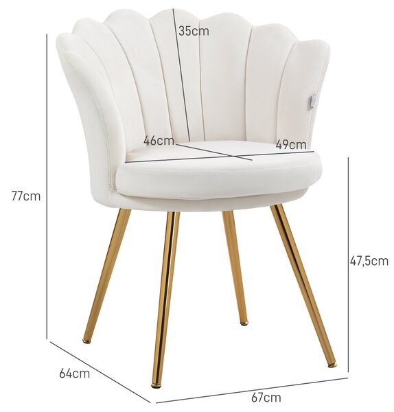 HOMCOM Křeslo typu Shell, Sametové, Toaletní Křeslo, Lounge Křeslo se Zlatými Kovovými Nohami pro Obývací Pokoj, Ložnici a Jídelnu, 67Š x 64H x 77V cm