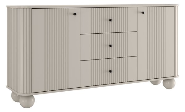 Komoda se zásuvkami Vesper 160 cm - kašmír / černé úchytky / kulaté nohy