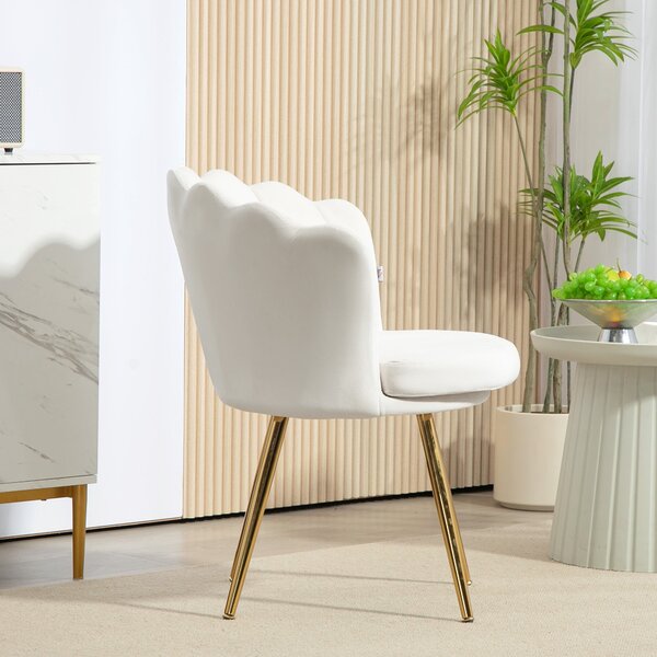 HOMCOM Křeslo typu Shell, Sametové, Toaletní Křeslo, Lounge Křeslo se Zlatými Kovovými Nohami pro Obývací Pokoj, Ložnici a Jídelnu, 67Š x 64H x 77V cm