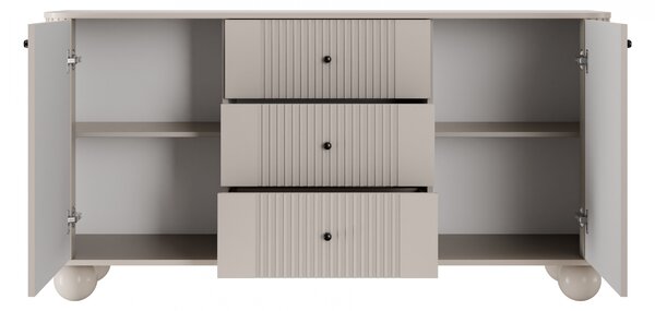 Komoda se zásuvkami Vesper 160 cm - kašmír / černé úchytky / kulaté nohy