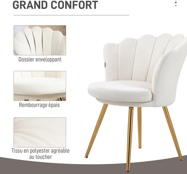 HOMCOM Křeslo typu Shell, Sametové, Toaletní Křeslo, Lounge Křeslo se Zlatými Kovovými Nohami pro Obývací Pokoj, Ložnici a Jídelnu, 67Š x 64H x 77V cm