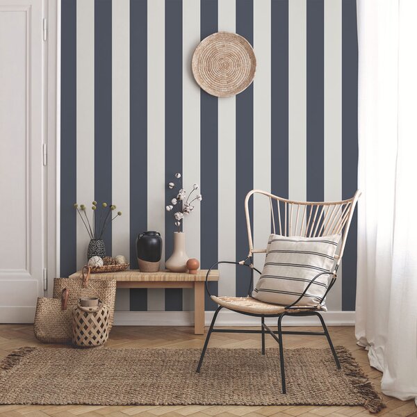 Vliesová tapeta na zeď, modro-bílá, pruhy, 9814-1, Essential Stripes, ICH Wallcoverings