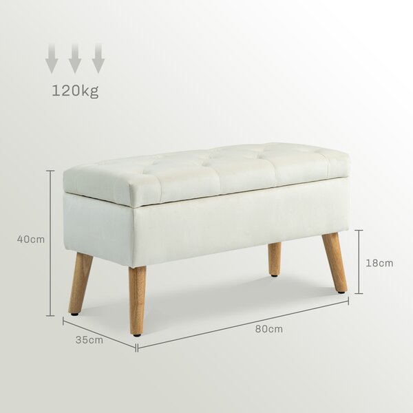 HOMCOM Úložná Lavice, Úložný Truhla, S Víkem, Sametový Efekt, Dřevěné Nohy, Nosnost až 120 kg, do Obývacího Pokoje, Ložnice, Předsíně, 80 x 35 x 40 cm