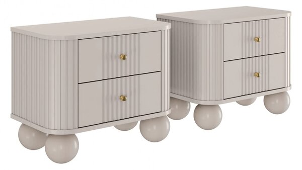 Set nočních stolků Vesper 56 cm - kašmírová / zlaté úchytky / kulaté kašmírové nohy