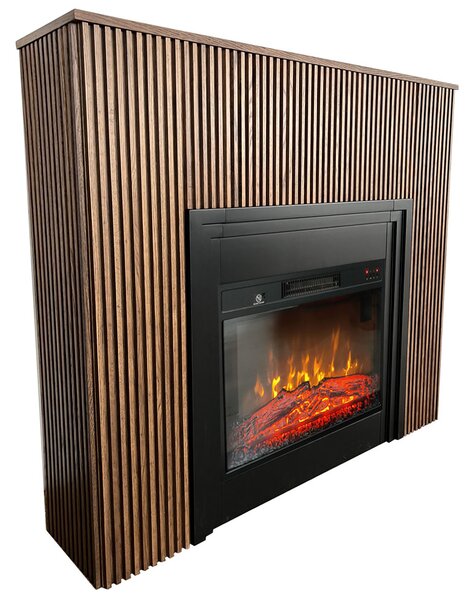 Dizajnové elektrické krby s dřevěné lamely ElectricSun LAMELIA Tmavý dub, se zvukem, s aplikací, 3 barev plamene, Š120xV102cm