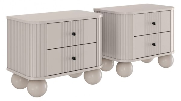 Set nočních stolků Vesper 56 cm - kašmírová / černé úchytky / kulaté kašmírové nohy