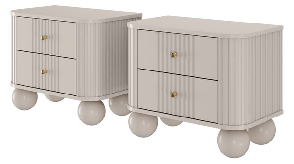 Set nočních stolků Vesper 56 cm - kašmírová / zlaté úchytky / kulaté kašmírové nohy