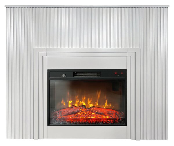 Dizajnové elektrické krby s dřevěné lamely ElectricSun LAMELIA Bílý, se zvukem, s aplikací, 3 barev plamene, Š120xV102cm