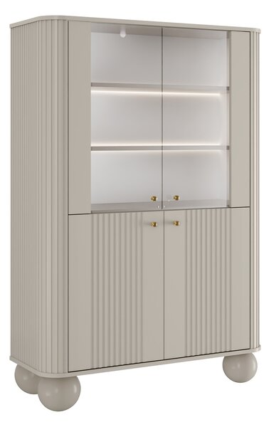 Vitrína Vesper 103 cm čtyřdveřová - kašmír / zlaté úchytky / kulaté nohy