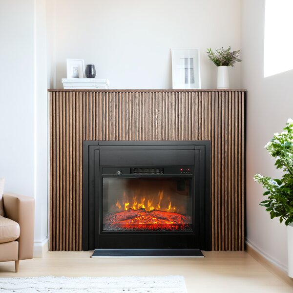 Dizajnové elektrické krby s dřevěné lamely ElectricSun LAMELIA Tmavý dub, se zvukem, s aplikací, 3 barev plamene, Š120xV102cm