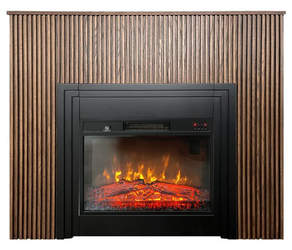 Dizajnové elektrické krby s dřevěné lamely ElectricSun LAMELIA Tmavý dub, se zvukem, s aplikací, 3 barev plamene, Š120xV102cm